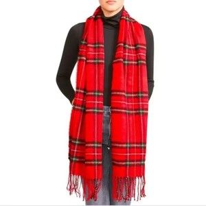 Steve Madden NWT Classic Tartan Scarf Tassels Fringe Raw Edges Red Plaid OS New
